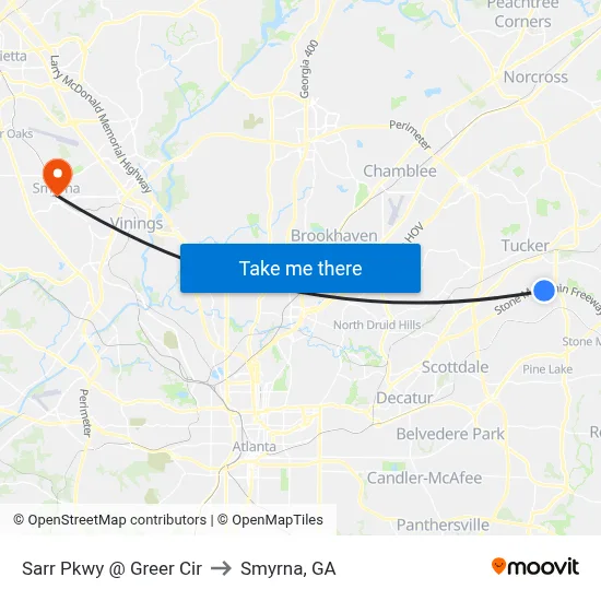 Sarr Pkwy @ Greer Cir to Smyrna, GA map