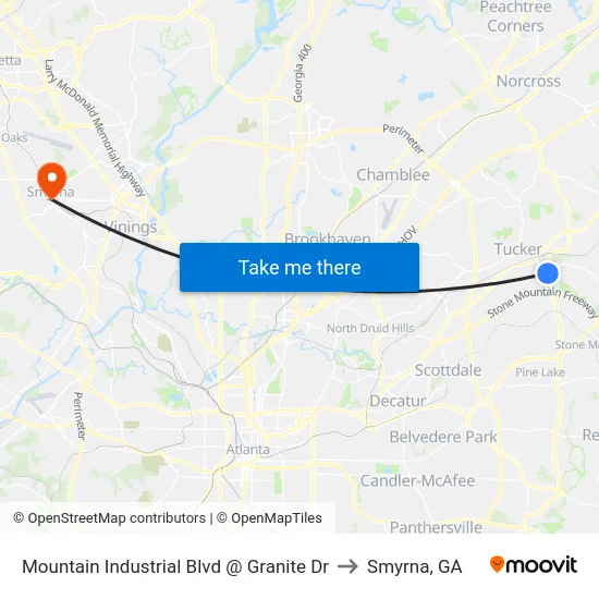 Mountain Industrial Blvd @ Granite Dr to Smyrna, GA map