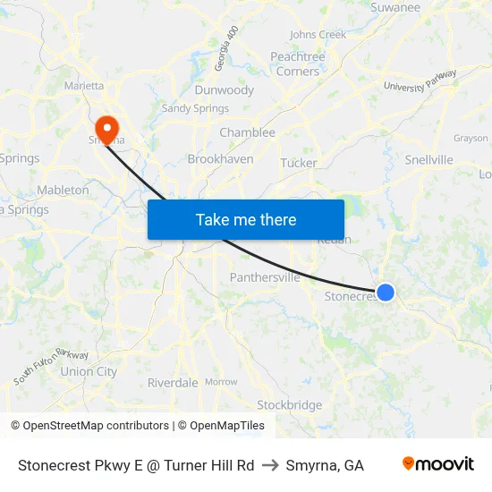 Stonecrest Pkwy E @ Turner Hill Rd to Smyrna, GA map
