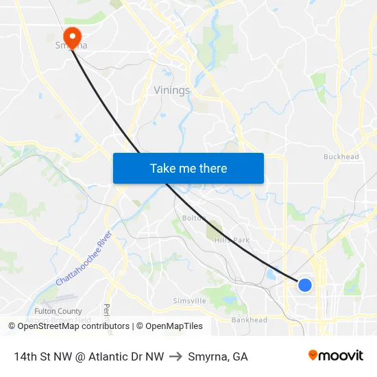 14th St NW @ Atlantic Dr NW to Smyrna, GA map