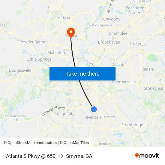 Atlanta S Pkwy @ 650 to Smyrna, GA map