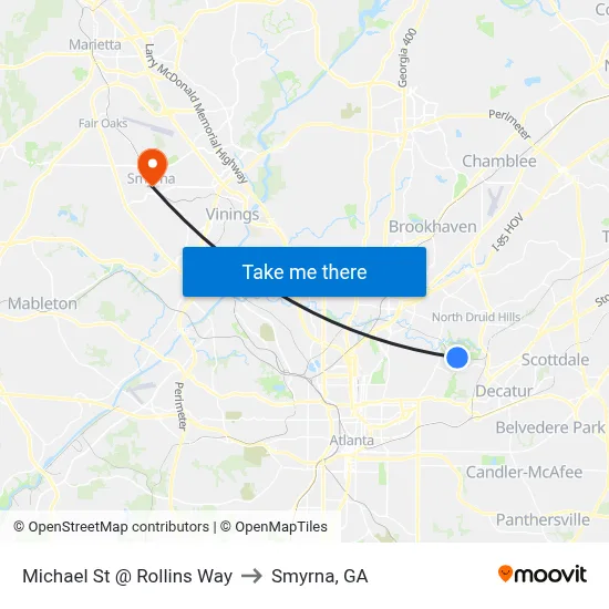 Michael St @ Rollins Way to Smyrna, GA map