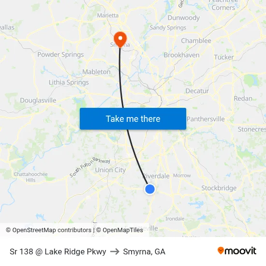 Sr 138 @ Lake Ridge Pkwy to Smyrna, GA map