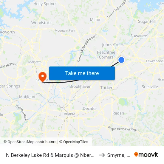 N Berkeley Lake Rd & Marquis @ Nberkeley to Smyrna, GA map