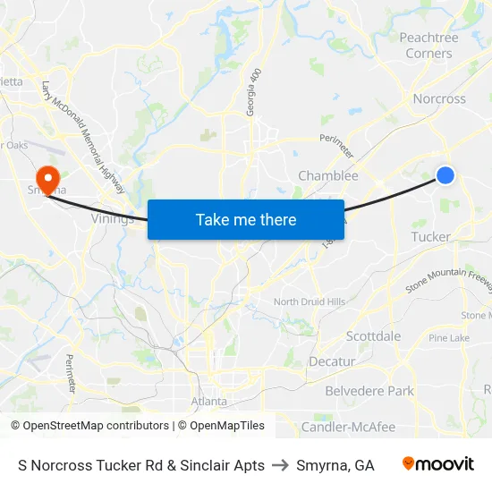 S Norcross Tucker Rd & Sinclair Apts to Smyrna, GA map