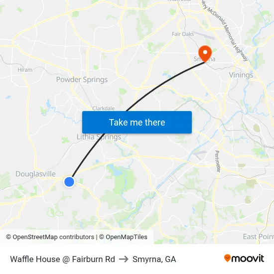 Waffle House @ Fairburn Rd to Smyrna, GA map