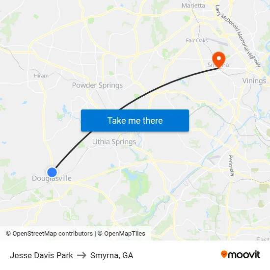 Jesse Davis Park to Smyrna, GA map