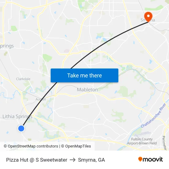 Pizza Hut @ S Sweetwater to Smyrna, GA map