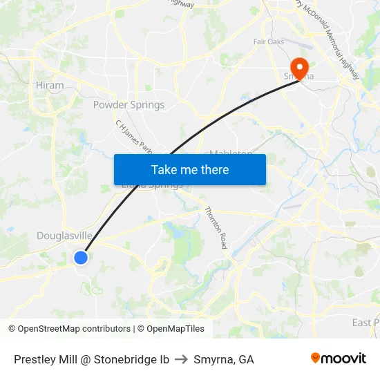 Prestley Mill @ Stonebridge Ib to Smyrna, GA map