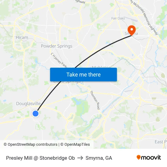 Presley Mill @ Stonebridge Ob to Smyrna, GA map