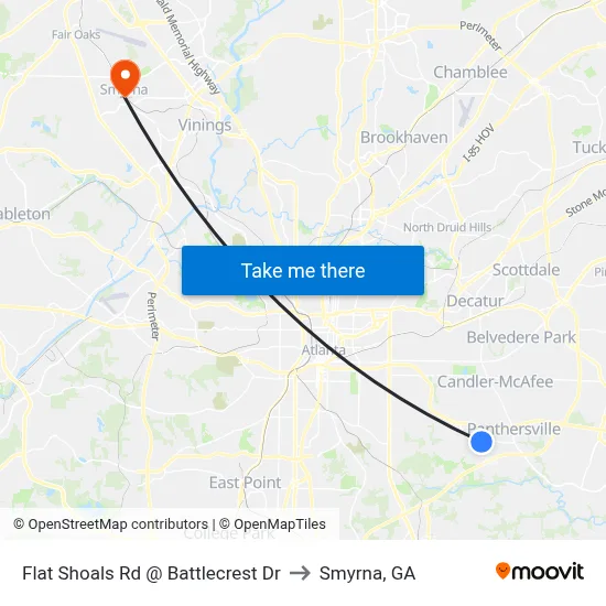 Flat Shoals Rd @ Battlecrest Dr to Smyrna, GA map