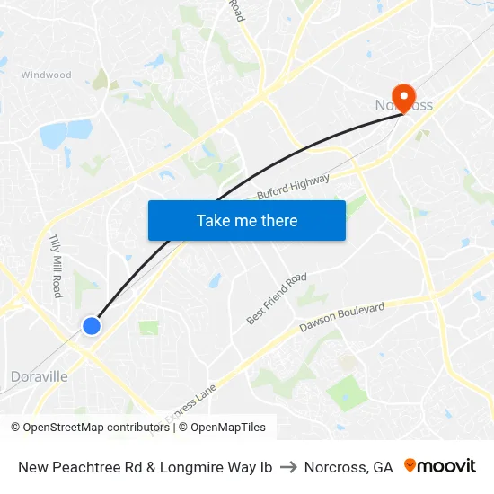 New Peachtree Rd & Longmire Way Ib to Norcross, GA map