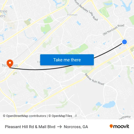 Pleasant Hill Rd & Mall Blvd to Norcross, GA map