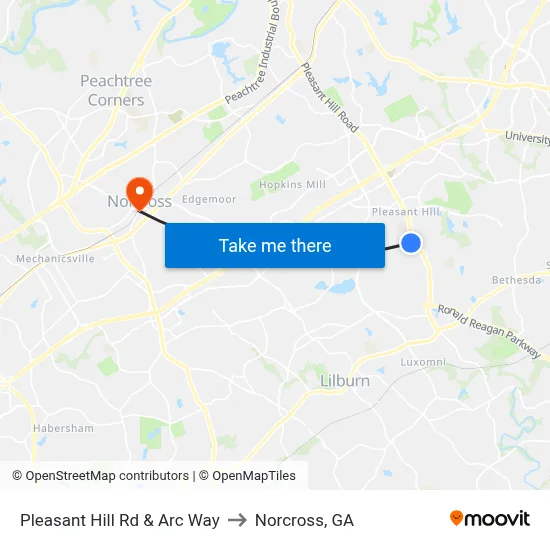 Pleasant Hill Rd & Arc Way to Norcross, GA map