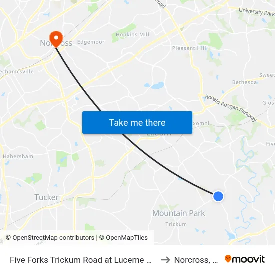 Five Forks Trickum Road at Lucerne Road to Norcross, GA map