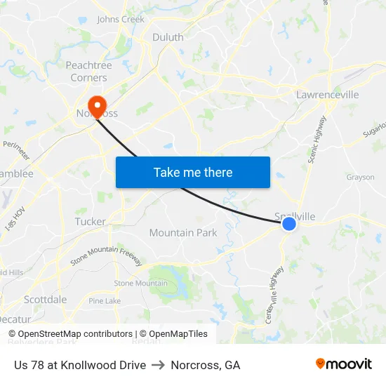 Us 78 at Knollwood Drive to Norcross, GA map