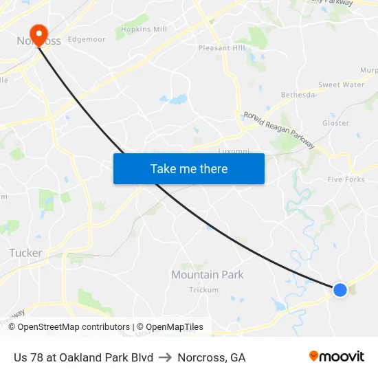 Us 78 at Oakland Park Blvd to Norcross, GA map