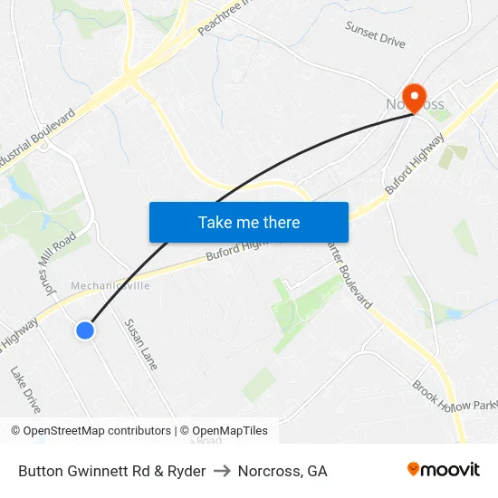 Button Gwinnett Rd & Ryder to Norcross, GA map