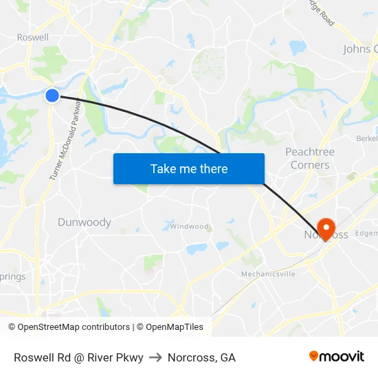 Roswell Rd @ River Pkwy to Norcross, GA map