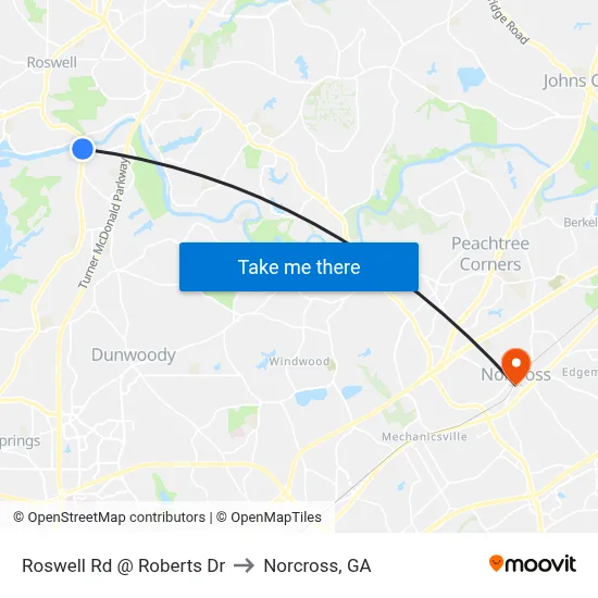 Roswell Rd @ Roberts Dr to Norcross, GA map