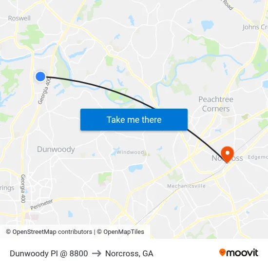 Dunwoody Pl @ 8800 to Norcross, GA map