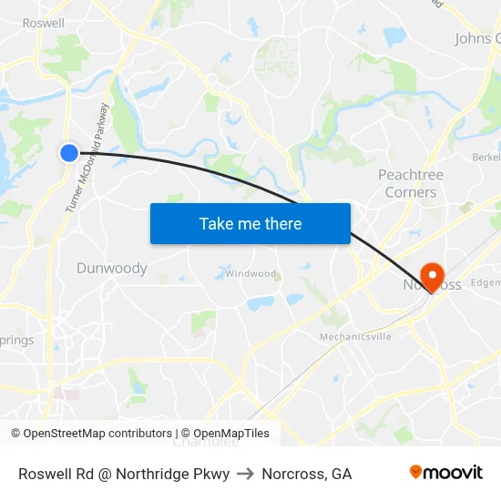 Roswell Rd @ Northridge Pkwy to Norcross, GA map