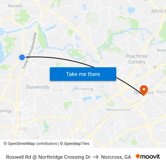 Roswell Rd @ Northridge Crossing Dr to Norcross, GA map