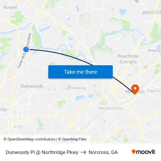 Dunwoody Pl @ Northridge Pkwy to Norcross, GA map