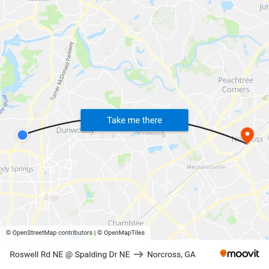 Roswell Rd NE @ Spalding Dr NE to Norcross, GA map