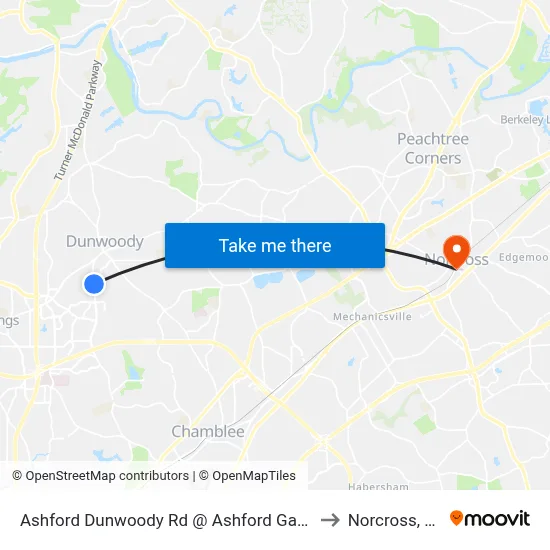 Ashford Dunwoody Rd @ Ashford Gables to Norcross, GA map