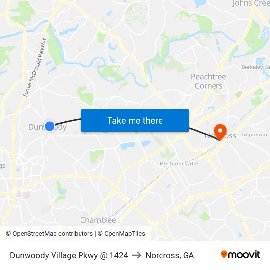 Dunwoody Village Pkwy @ 1424 to Norcross, GA map