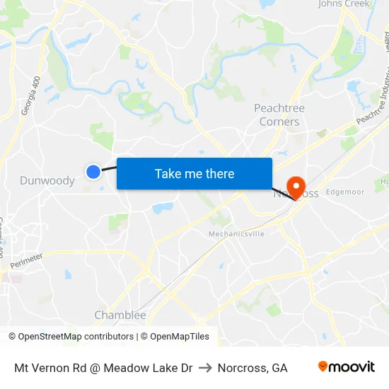 Mt Vernon Rd @ Meadow Lake Dr to Norcross, GA map