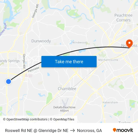 Roswell Rd NE @ Glenridge Dr NE to Norcross, GA map