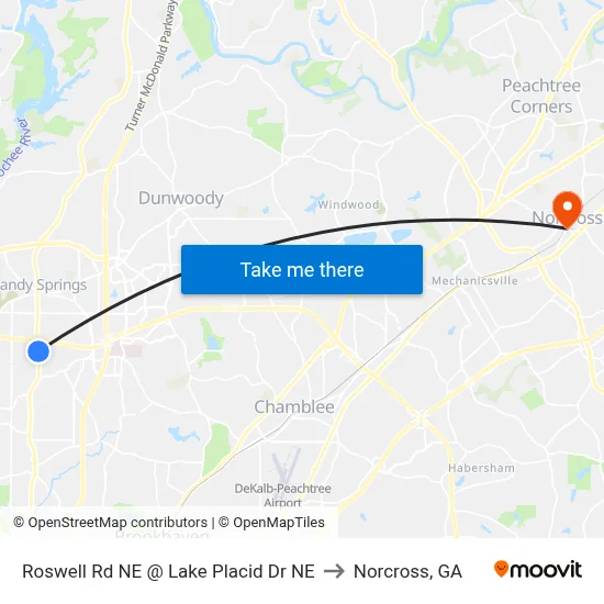 Roswell Rd NE @ Lake Placid Dr NE to Norcross, GA map