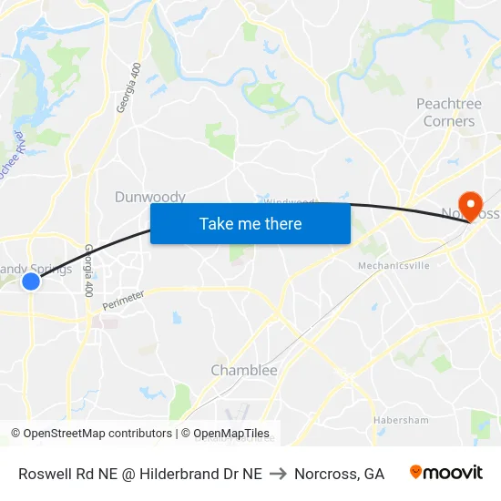 Roswell Rd NE @ Hilderbrand Dr NE to Norcross, GA map