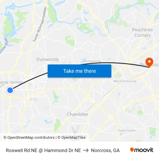Roswell Rd NE @ Hammond Dr NE to Norcross, GA map