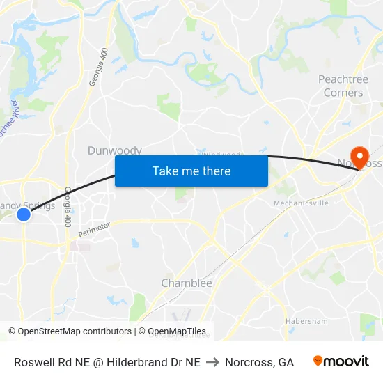 Roswell Rd NE @ Hilderbrand Dr NE to Norcross, GA map