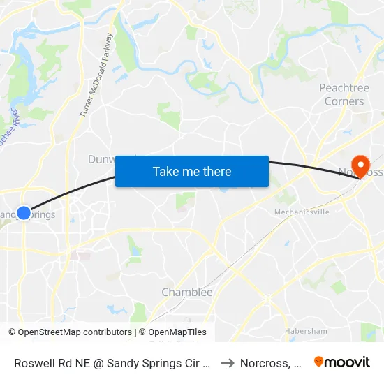 Roswell Rd NE @ Sandy Springs Cir NE to Norcross, GA map