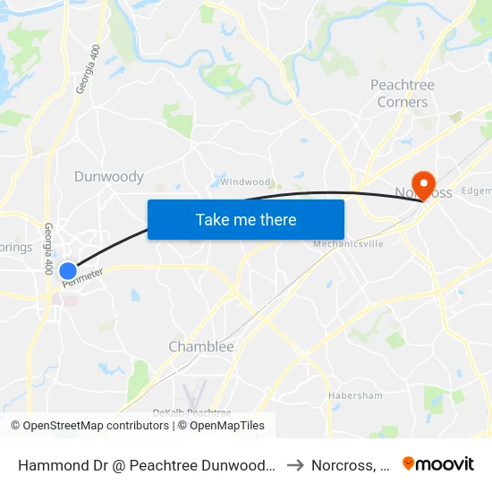 Hammond Dr @ Peachtree Dunwoody Rd to Norcross, GA map