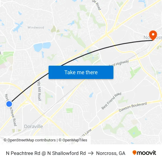 N Peachtree Rd @ N Shallowford Rd to Norcross, GA map