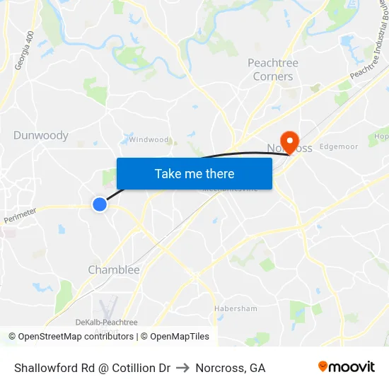 Shallowford Rd @ Cotillion Dr to Norcross, GA map