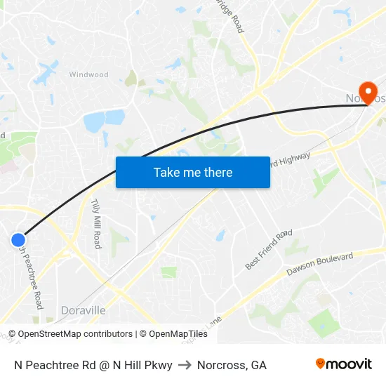 N Peachtree Rd @ N Hill Pkwy to Norcross, GA map