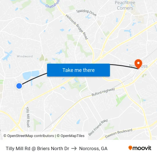 Tilly Mill Rd @ Briers North Dr to Norcross, GA map