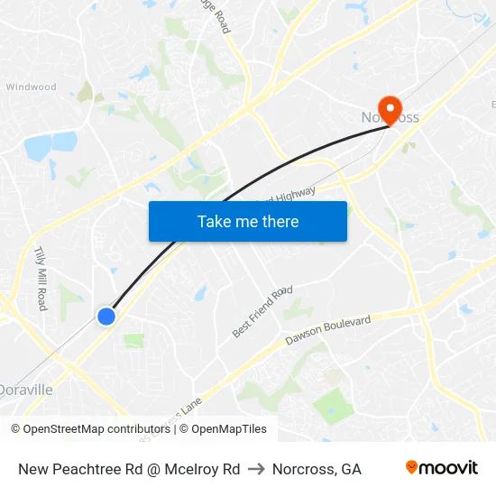 New Peachtree Rd @ Mcelroy Rd to Norcross, GA map