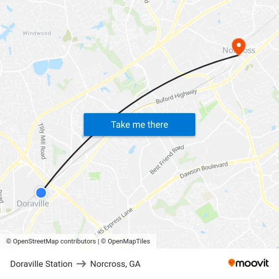 Doraville Station to Norcross, GA map