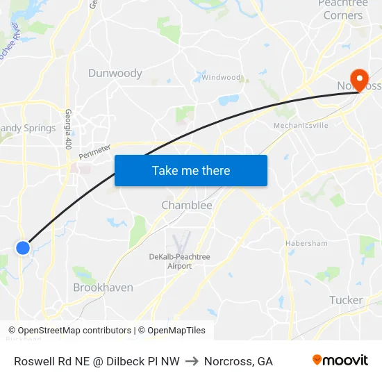 Roswell Rd NE @ Dilbeck Pl NW to Norcross, GA map