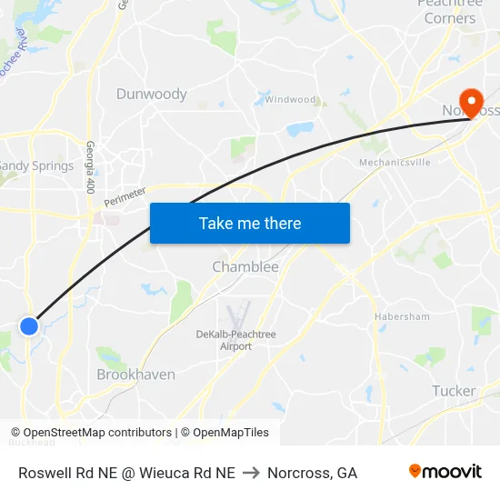 Roswell Rd NE @ Wieuca Rd NE to Norcross, GA map