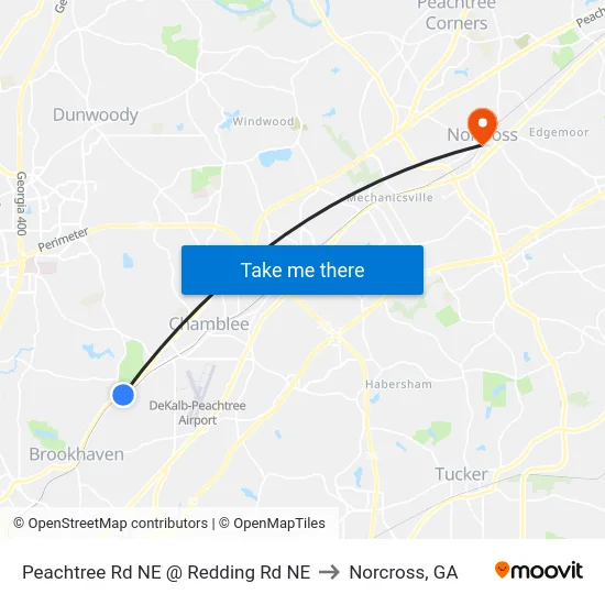 Peachtree Rd NE @ Redding Rd NE to Norcross, GA map