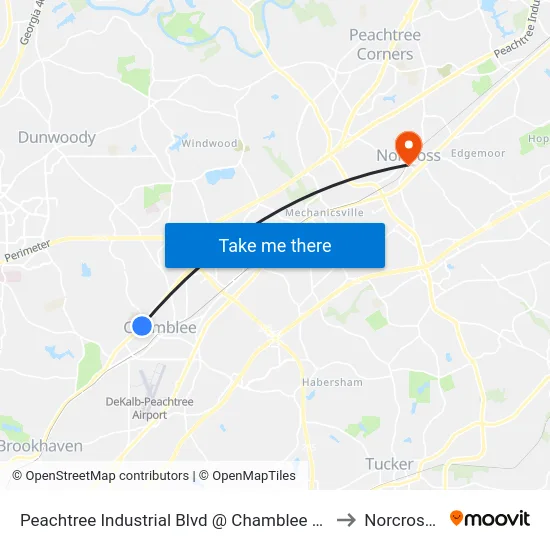 Peachtree Industrial Blvd @ Chamblee Dunwoody Rd to Norcross, GA map
