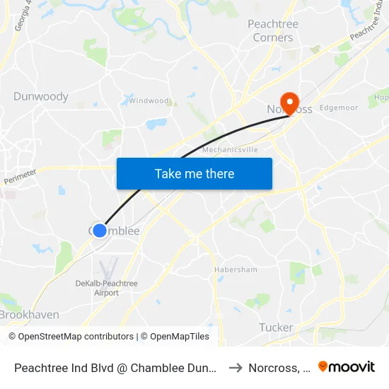 Peachtree Ind Blvd @ Chamblee Dunwoody to Norcross, GA map